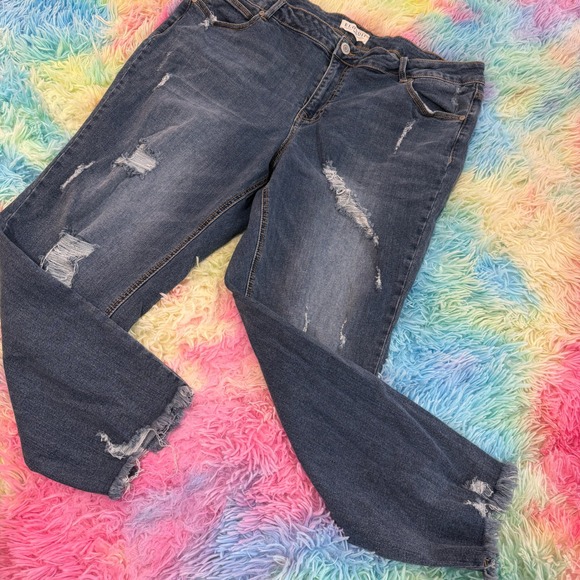 Eloquii Denim - Eloquii Distressed Jeans Women 20 Blue Ripped Raw Hem Denim